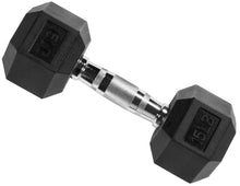 Charger l'image dans la galerie, Rubber Encased Hex Dumbbell, Black, 15 Lb