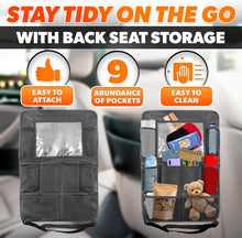 Charger l'image dans la galerie, 2 Pcs Hanging Seat Organizer for Backseat with 9 Large Pockets | Back Seat Car Organizer 2 Pack, 23.4X16", Clear Tablet Slot, Adjustable Straps, Water-Resistant Polyester, Tool-Free Install