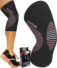 Charger l'image dans la galerie, Physix Gear Knee Compression Sleeve for Men &amp; Women - Best Compression Knee Brace for Walking, Running, Gym, Basketball, Weightlifting,Workout, Sports - Knee Sleeves Support Compression &amp; Stability
